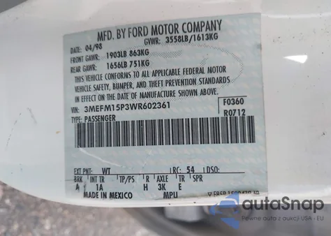 1998 Mercury Tracer Ls z USA, uszkodzony, nr VIN 3MEFM15P3WR602361